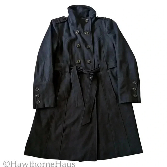 Guess Jackets & Blazers - GUESS Black Double Breasted Wool Blend Pea Coat Size L  Military Standing Collar